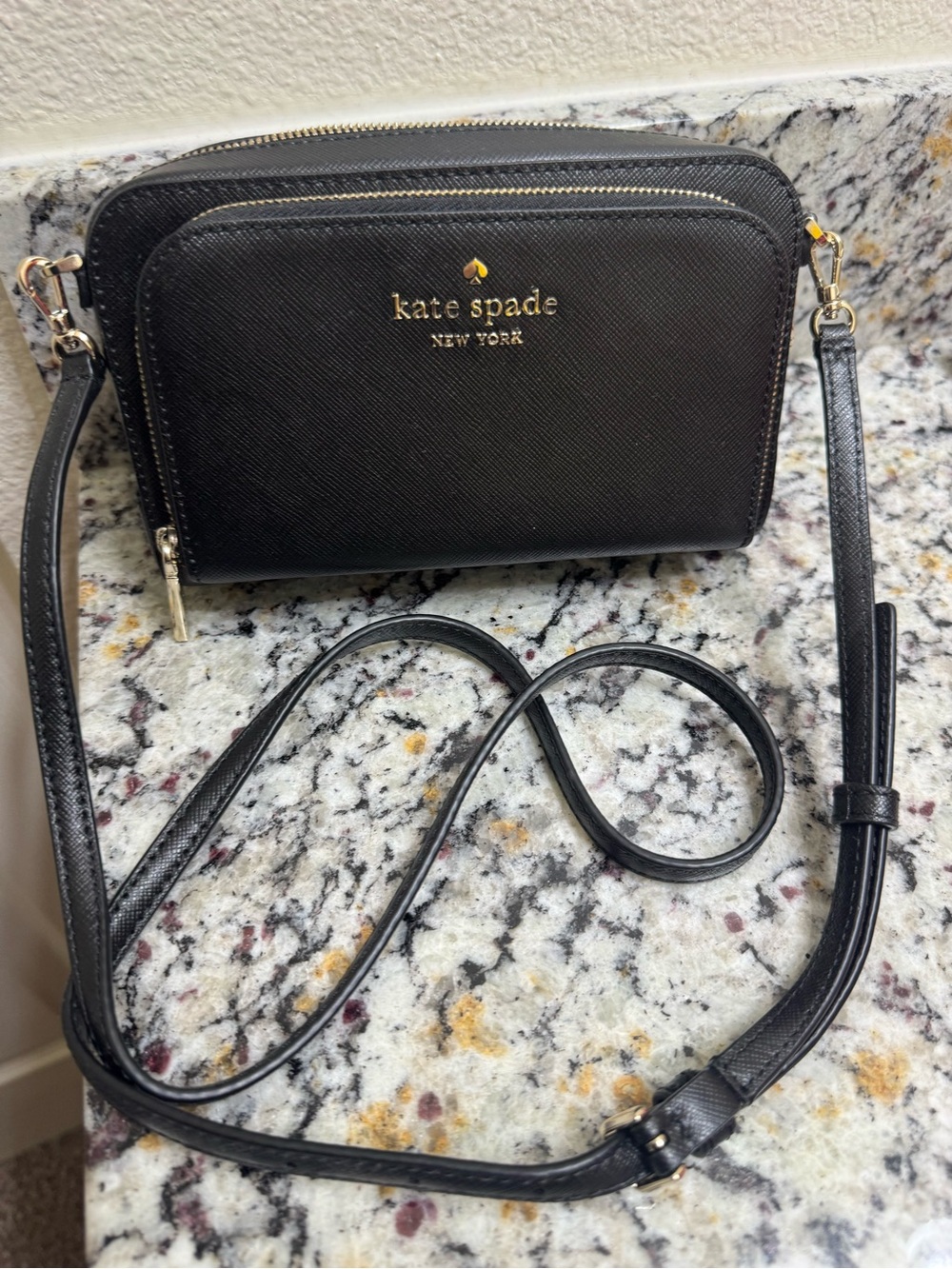 kate spade Black Saffiano Double-Zip Crossbody Bag